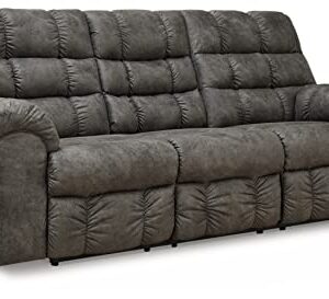 Signature Design by Ashley Derwin Urban Faux Leather Tufted Reclining Sofa with Drop Down Table, Gray