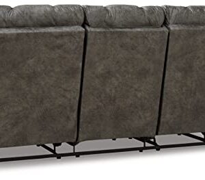 Signature Design by Ashley Derwin Urban Faux Leather Tufted Reclining Sofa with Drop Down Table, Gray