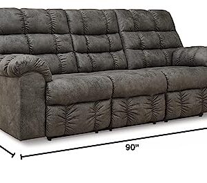 Signature Design by Ashley Derwin Urban Faux Leather Tufted Reclining Sofa with Drop Down Table, Gray