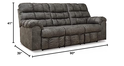 Signature Design by Ashley Derwin Urban Faux Leather Tufted Reclining Sofa with Drop Down Table, Gray