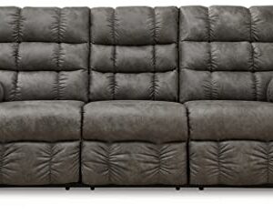 Signature Design by Ashley Derwin Urban Faux Leather Tufted Reclining Sofa with Drop Down Table, Gray