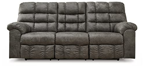 Signature Design by Ashley Derwin Urban Faux Leather Tufted Reclining Sofa with Drop Down Table, Gray