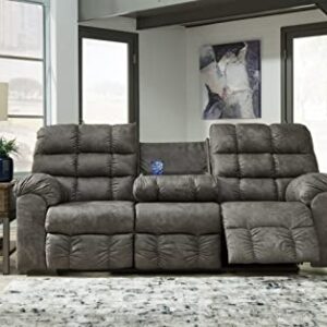 Signature Design by Ashley Derwin Urban Faux Leather Tufted Reclining Sofa with Drop Down Table, Gray