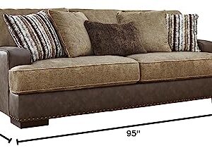 Signature Design by Ashley Alesbury Casual Faux Leather Sofa, Dark Brown & Light Brown