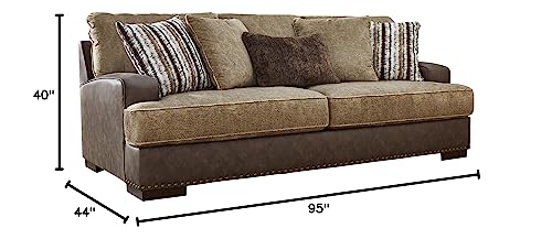 Signature Design by Ashley Alesbury Casual Faux Leather Sofa, Dark Brown & Light Brown