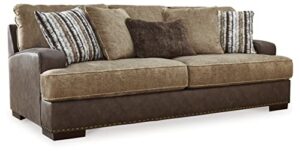 signature design by ashley alesbury casual faux leather sofa, dark brown & light brown
