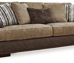 Signature Design by Ashley Alesbury Casual Faux Leather Sofa, Dark Brown & Light Brown