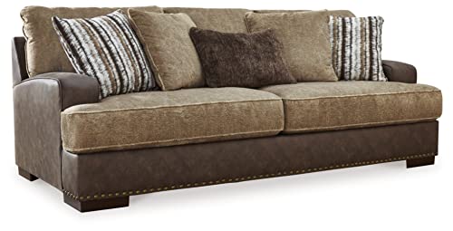 Signature Design by Ashley Alesbury Casual Faux Leather Sofa, Dark Brown & Light Brown