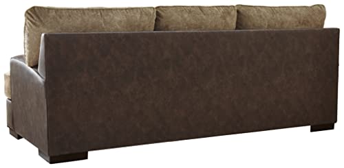 Signature Design by Ashley Alesbury Casual Faux Leather Sofa, Dark Brown & Light Brown