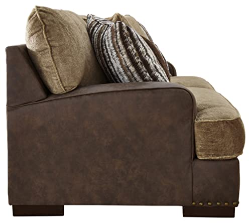 Signature Design by Ashley Alesbury Casual Faux Leather Sofa, Dark Brown & Light Brown