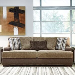 Signature Design by Ashley Alesbury Casual Faux Leather Sofa, Dark Brown & Light Brown