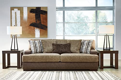 Signature Design by Ashley Alesbury Casual Faux Leather Sofa, Dark Brown & Light Brown