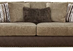 Signature Design by Ashley Alesbury Casual Faux Leather Sofa, Dark Brown & Light Brown