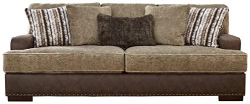 Signature Design by Ashley Alesbury Casual Faux Leather Sofa, Dark Brown & Light Brown