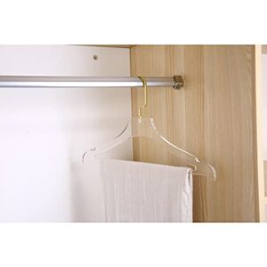 YBM Home Quality Acrylic Clear Coat Hangers Made of Clear Acrylic for a Luxurious Look and Feel for Wardrobe Closet, Clothes Hangers Organizes Closet, with Bar, Gold w/Flat Hook, 4119-6