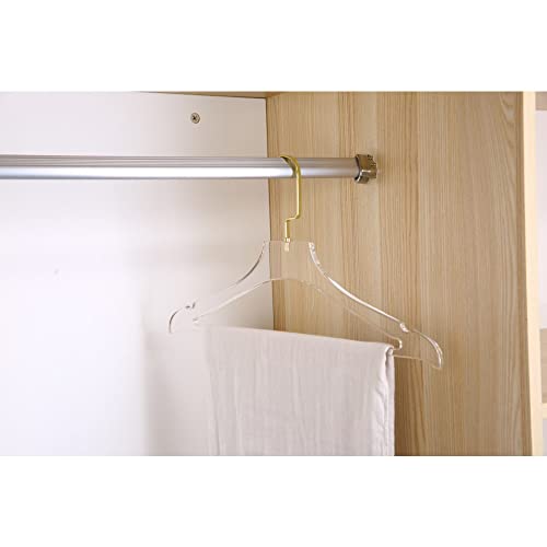 YBM Home Quality Acrylic Clear Coat Hangers Made of Clear Acrylic for a Luxurious Look and Feel for Wardrobe Closet, Clothes Hangers Organizes Closet, with Bar, Gold w/Flat Hook, 4119-6