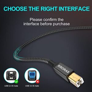 KRORAS USB 2.0 Printer Cable 20 feet, USB Type A Male to B Male Scanner Cord High Speed for HP, Canon, Dell, Epson, Lexmark, Audio Interface, Midi Keyboard and More