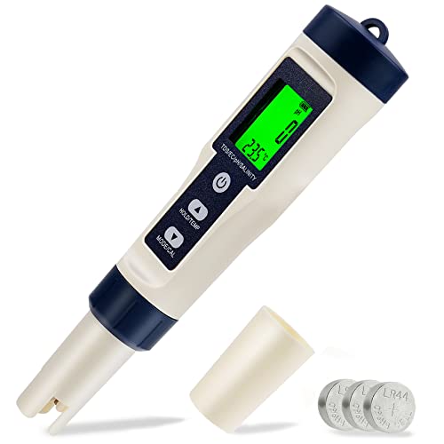 Chaoos Digital Salinity Tester, 5 in 1 TDS/PH/EC/Temp&Salinity Tester Waterproof LCD Saltwater Meter with ATC Large Range 0-200ppt for Seawater, Aquariums, Marine Monitoring, and Koi Fish Pond