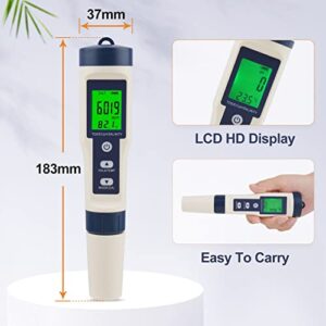 Chaoos Digital Salinity Tester, 5 in 1 TDS/PH/EC/Temp&Salinity Tester Waterproof LCD Saltwater Meter with ATC Large Range 0-200ppt for Seawater, Aquariums, Marine Monitoring, and Koi Fish Pond