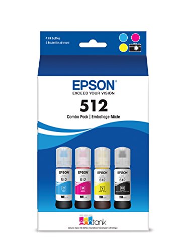 Epson T512 EcoTank -Ink Ultra-high Capacity Bottle Color Combo Pack (T512520-S) & T512 EcoTank -Ink Ultra-high Capacity Bottle Black (T512020-S) for Select EcoTank Printers