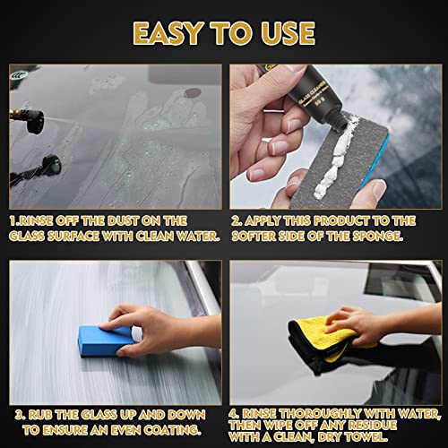 Car Glass Oil Film Cleaner, Car Glass Cleaner with Sponge, Glass Cleaner for Home and Auto Windows Cleaning, Water Spot Remover for Glass Surfaces, Quickly and Easily Restore Glass Clarity(2 Pack)