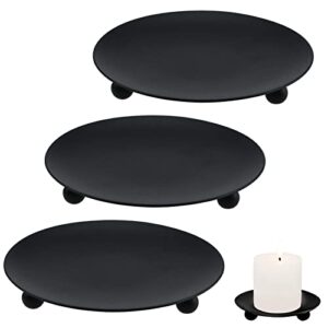 3 pack black pillar candle holders tray decorative iron pillar candle plate 4.52inches fireplace candle tray for led & wax candles incense cones wedding christmas
