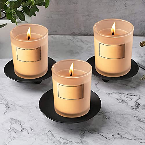 3 Pack Black Pillar Candle Holders Tray Decorative Iron Pillar Candle Plate 4.52inches Fireplace Candle Tray for LED & Wax Candles Incense Cones Wedding Christmas