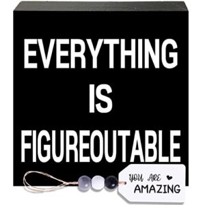 black decor for home office desk, wood box sign, everything is figureoutable sign, you are amazing mini plaque, inspirational gifts for women, men