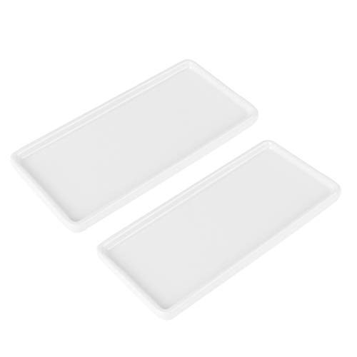 DOITOOL Ceramic Vanity Tray Small , 2 Pcs White Bathroom Tray Bathroom Storage Trays, Bathtub Tray Rectangular Cosmetics Holder for Tissues, Candles, Towel, Soap, Jewelry, Perfume (White)