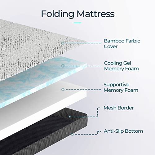 LINSY LIVING Folding Mattress, 4 Inch Trifold Mattress with Bamboo Cover, Queen Memory Foam Mattess, Foldable, Portable, Remoable&Washable Cover, Easy Storage Sofa Bed, Full Size, 80" * 60"