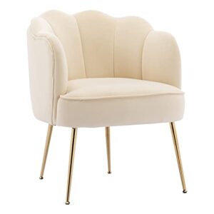 letesa modern velvet accent barrel chairs shell shape chairs comfy upholstered vanity chairs dining chairs with golden metal legs desk chair makeup chairs for living room bedroom (cream white)