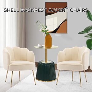 LETESA Modern Velvet Accent Barrel Chairs Shell Shape Chairs Comfy Upholstered Vanity Chairs Dining Chairs with Golden Metal Legs Desk Chair Makeup Chairs for Living Room Bedroom (Cream White)