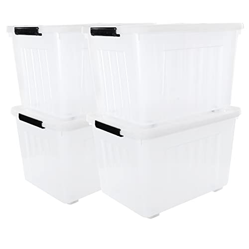 Cand 4 Packs 70 Quart Large Storage Box with Wheels, Large Lidded Storage Bins, Clear