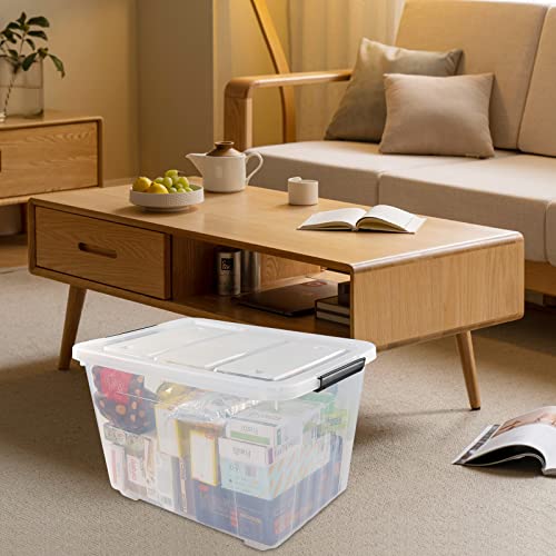 Cand 4 Packs 70 Quart Large Storage Box with Wheels, Large Lidded Storage Bins, Clear