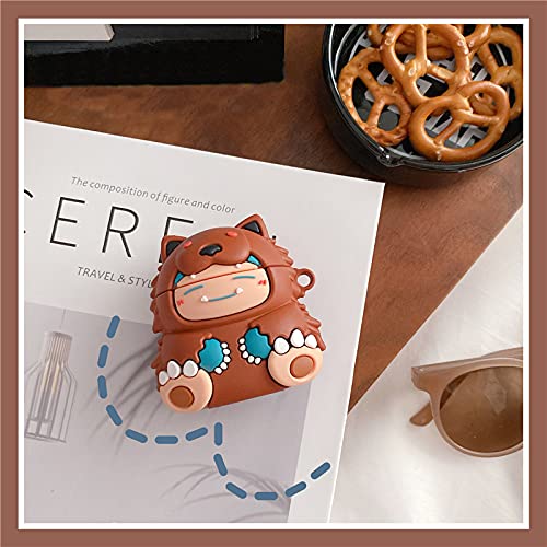 Husky-Cat Superhero Earphone Case Soft Rubber Silicone Wireless Charging Cover Protective Skin for AirPods Pro，Lovey Animal Character Surface Headphone Case (Bear)
