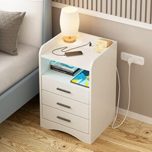 Vabches White Nightstand Set of 2 with Charging Station & LED Lights, 3 Drawers nightstand, Bed Side Table Night Stand for Bedroom Living Room, Wood Side Table