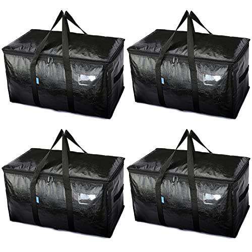 Lyweem Extra Large Moving Bags for Clothes Packing Box Black Heavy Duty Storage Bag with Backpack Straps Reinforced Handles & Zipper Reusable Oversized College Dorm Moing Supplies Totes for Space Saving Set of 4