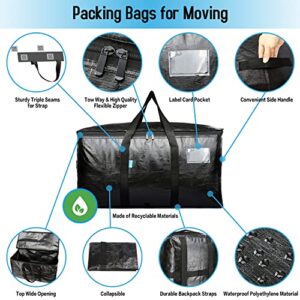 Lyweem Extra Large Moving Bags for Clothes Packing Box Black Heavy Duty Storage Bag with Backpack Straps Reinforced Handles & Zipper Reusable Oversized College Dorm Moing Supplies Totes for Space Saving Set of 4