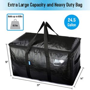 Lyweem Extra Large Moving Bags for Clothes Packing Box Black Heavy Duty Storage Bag with Backpack Straps Reinforced Handles & Zipper Reusable Oversized College Dorm Moing Supplies Totes for Space Saving Set of 4