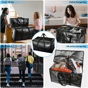 Lyweem Extra Large Moving Bags for Clothes Packing Box Black Heavy Duty Storage Bag with Backpack Straps Reinforced Handles & Zipper Reusable Oversized College Dorm Moing Supplies Totes for Space Saving Set of 4