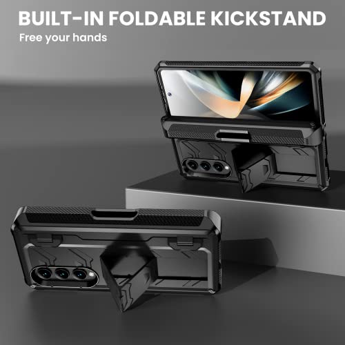 Maxdara Galaxy Z Fold 4 Case - S Pen Holder, Kickstand, Hinge Protection & Built-in Screen Protector (Black)
