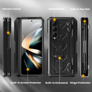 Maxdara Galaxy Z Fold 4 Case - S Pen Holder, Kickstand, Hinge Protection & Built-in Screen Protector (Black)