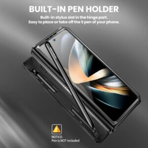 Maxdara Galaxy Z Fold 4 Case - S Pen Holder, Kickstand, Hinge Protection & Built-in Screen Protector (Black)