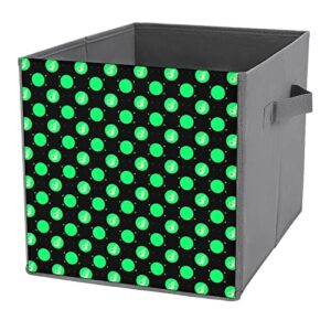 St. Patrick's Day Green Dots Pattern Storage Bin Foldable Cube Closet Organizer Square Baskets Box with Dual Handles