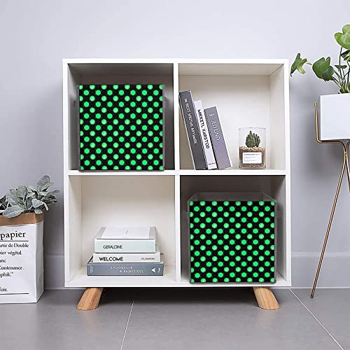 St. Patrick's Day Green Dots Pattern Storage Bin Foldable Cube Closet Organizer Square Baskets Box with Dual Handles