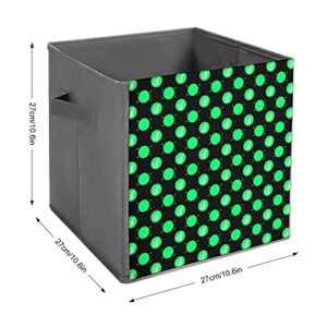 St. Patrick's Day Green Dots Pattern Storage Bin Foldable Cube Closet Organizer Square Baskets Box with Dual Handles