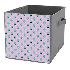 green alien head storage bin foldable cube closet organizer square baskets box with dual handles