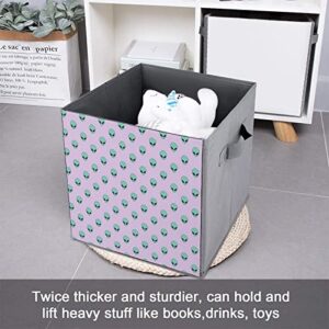 Green Alien Head Storage Bin Foldable Cube Closet Organizer Square Baskets Box with Dual Handles