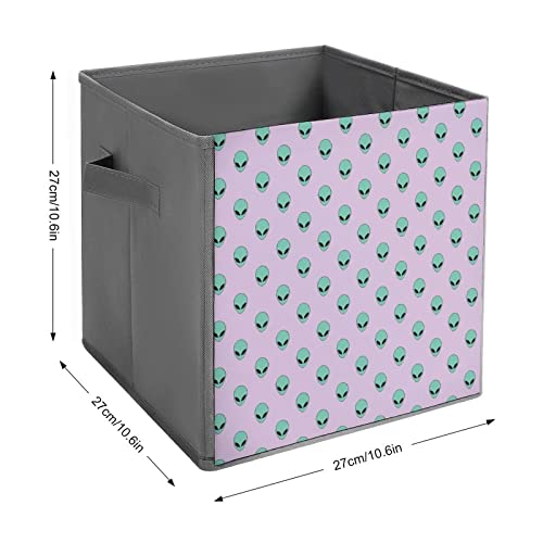 Green Alien Head Storage Bin Foldable Cube Closet Organizer Square Baskets Box with Dual Handles