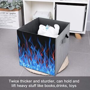 Blue and Red Fire Flame Storage Bin Foldable Cube Closet Organizer Square Baskets Box with Dual Handles